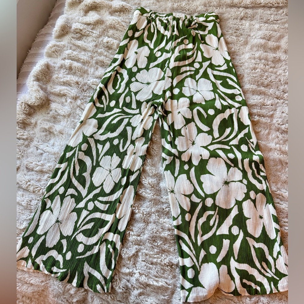 Faithfull the Brand Green and White Floral Wide Leg Pants